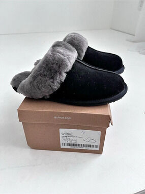 NEW Quince Australian Shearling Scuff Slipper Black & Gray Size 7